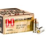 25 Rounds of 9x18mm Makarov Ammo by Hornady Critical Defense - 95gr JHP